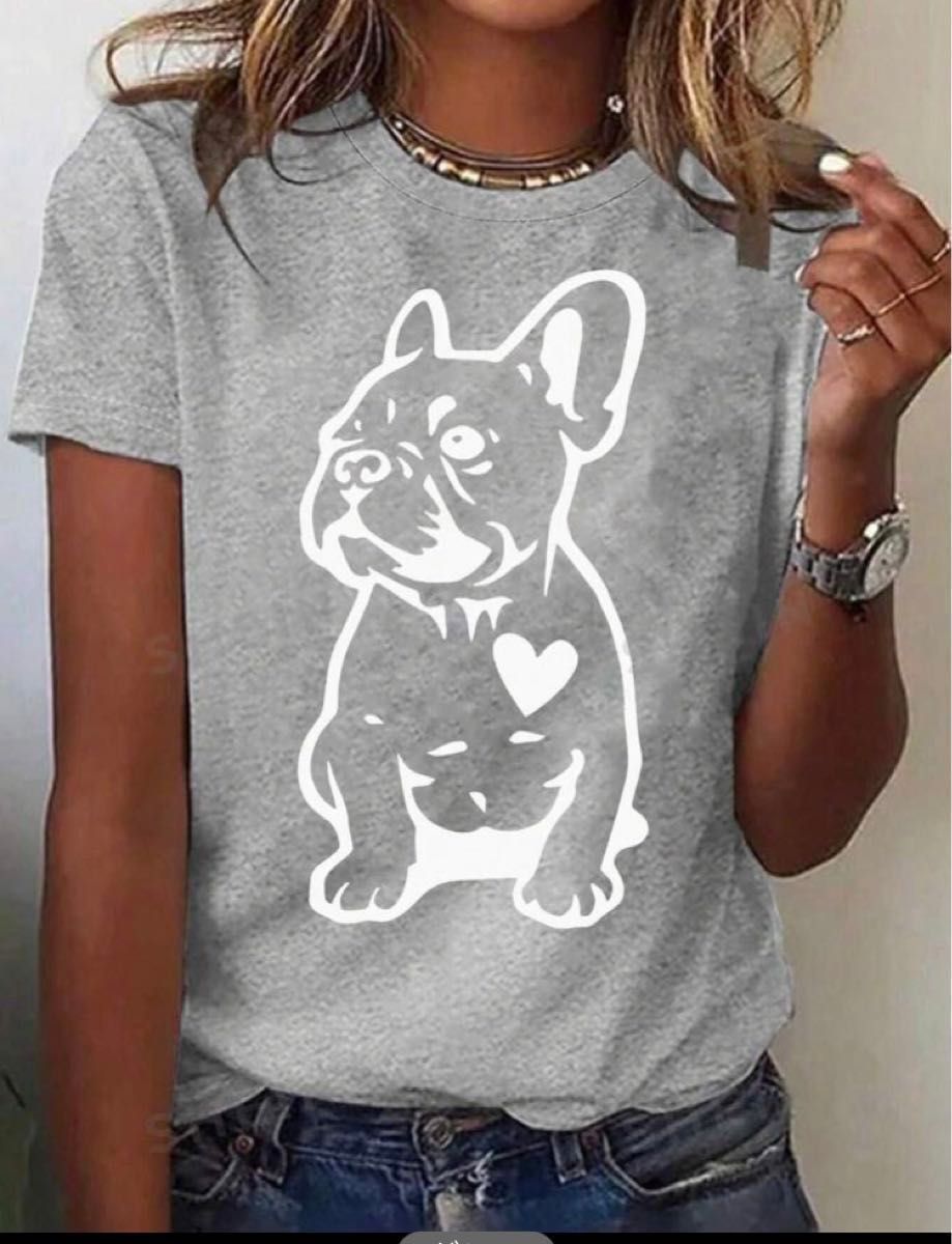 プリントTシャツ　 Tシャツ　半袖　フレンチブルドッグ　フレブル　犬柄　イヌ