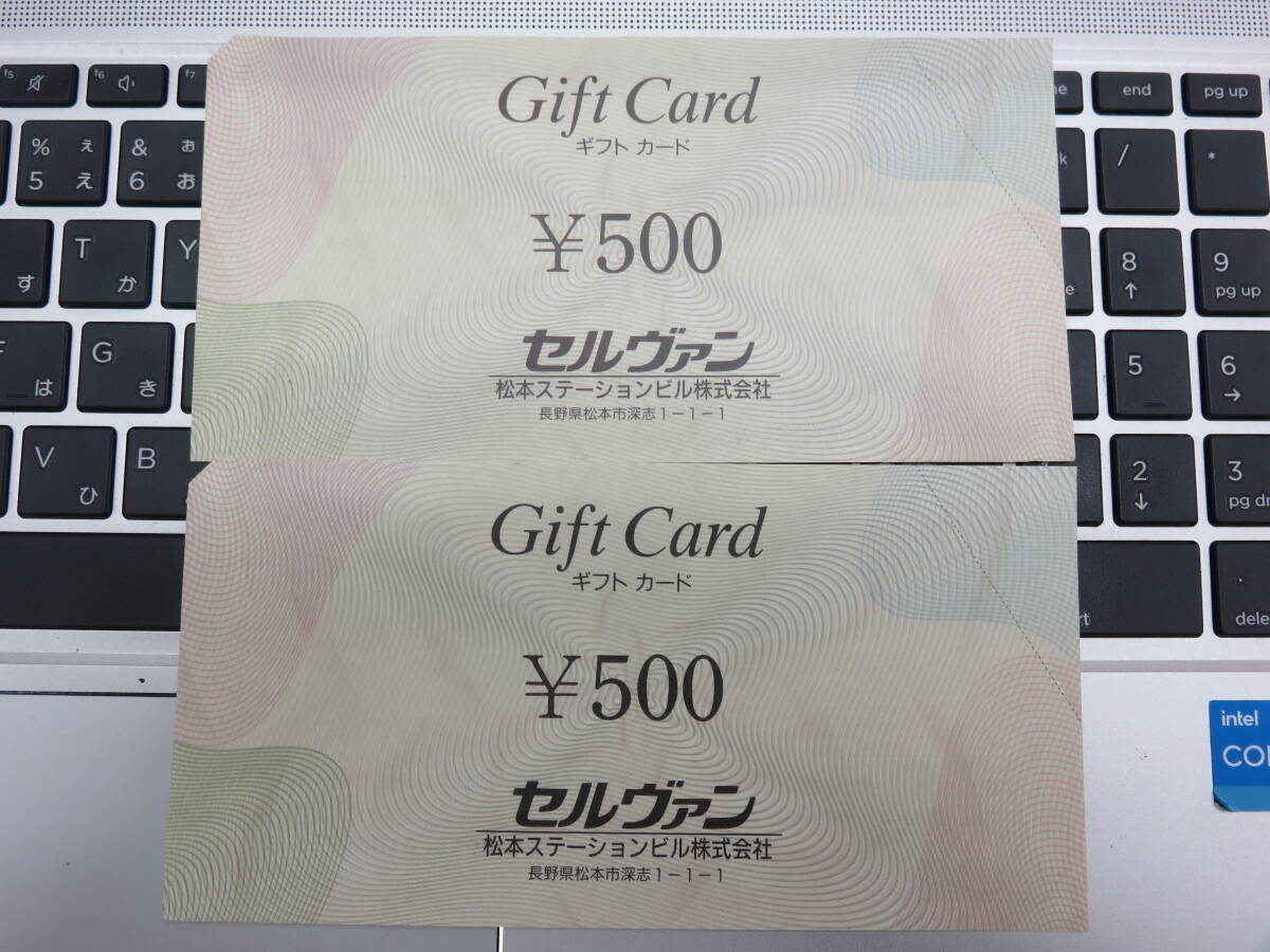 セルヴァン ギフトカード 1000円分(500円券×2枚セット) ＊注意＊MIDORI長野・松本のみ利用可《普通郵便・送料無料》_画像1