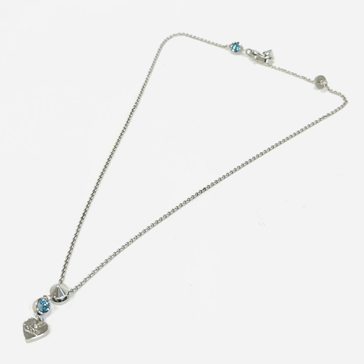 良品 GUCCI グッチ 325871-J21A0-8183 SILVER NECKLACE SV925 ブルートパーズ ハートペンダント 専用小袋箱ショップカード付き 送料無料