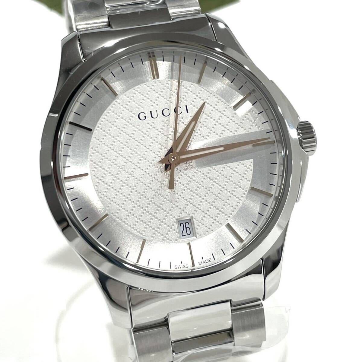 新品 GUCCI グッチ G-TIMELESS Gタイムレス 126.4 YA126442 ホワイト文字盤 クォーツ ステンレス メンズ 腕時計 箱保付き 送料無料_画像1