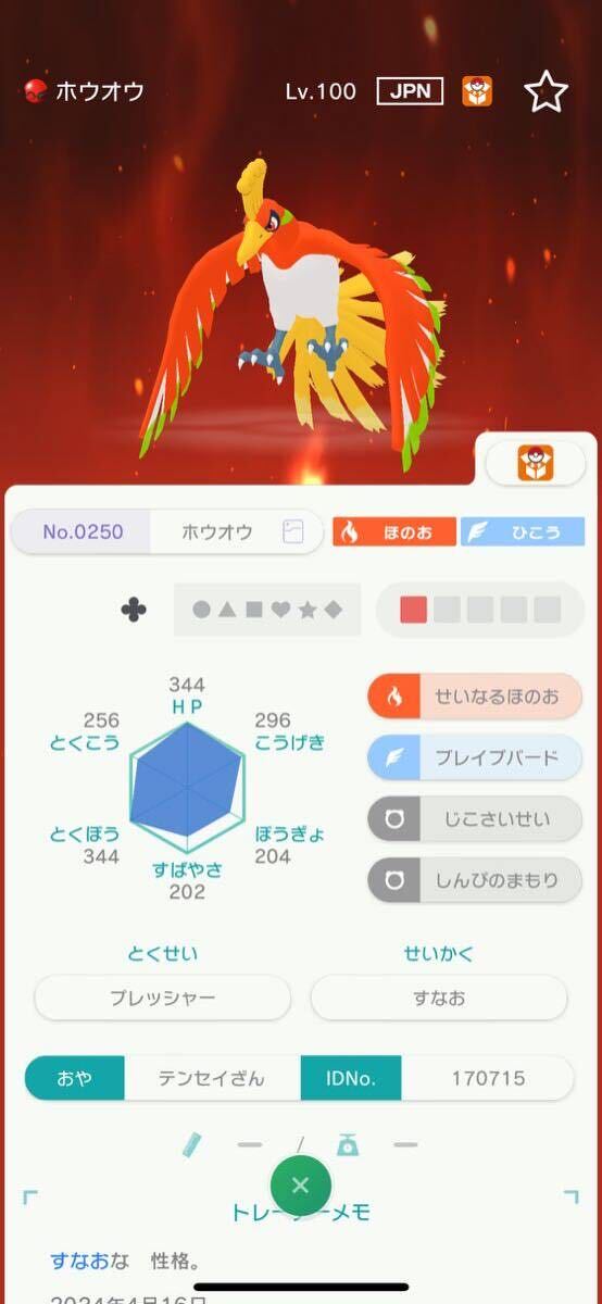 ポケモンSV 過去配布 プレシャスボールホウオウの画像1