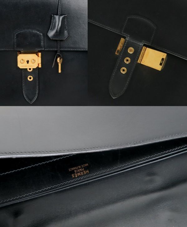 HERMES エルメス ボックスカーフ サックアデペッシュ 38 黒 ブリーフバッグ b7950の画像5