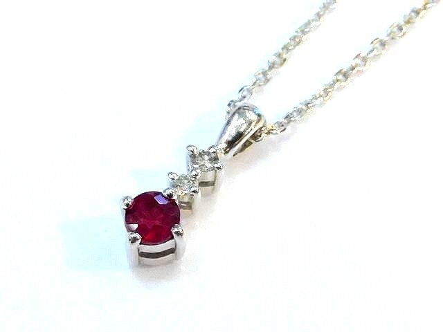 印象のデザイン K18 WG ホワイトゴールド ネックレス ■ ルビー 0.10ct ダイヤ 0.02ct レディース アクセサリー アジャスター付き □5E6DS ルビー