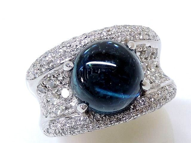 【公式ショップ】 リング プラチナ Pt900 鑑別書付き ■ 5A6DS □ 指輪 レディース 1.64ct ダイヤ 6.03ct カボション トルマリン ブルー 11号 トルマリン