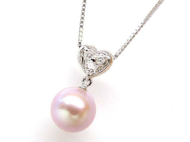 人気No.1 TAMAYA 珠屋 ネックレス 4H6DS □ アジャスター付き タマヤ 真珠 0.10ct ダイヤ 8.5mm パール パープル ホワイトゴールド WG K18 ☆ その他