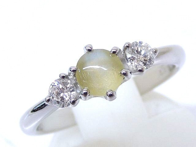 送料無料 いつまで ダイヤ 0.57ct キャッツアイ 12号 ■ リング プラチナ Pt900 0.21ct □2A6DS レディース 指輪 4.1g キャッツアイ、猫目石