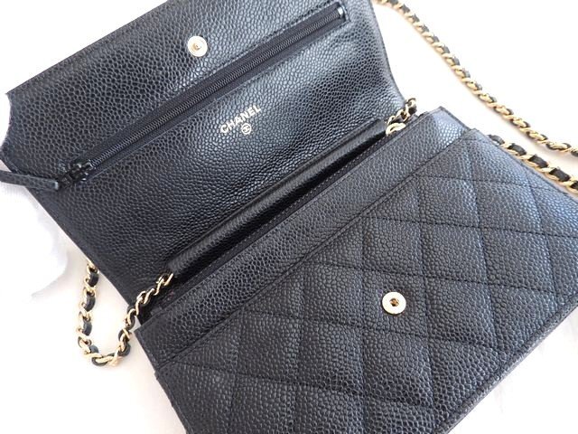 美品 シャネル CHANEL チェーンウォレット ■ AP0250 ココマーク ブラック×ゴールド金具 キャビアスキン 20番台 財布□5H6DS_画像3