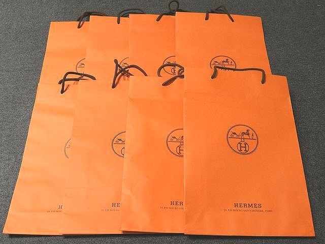 12/ エルメス 付属品 ショップ袋 縦長 ×8枚セット ◆ 長財布 ミニバッグ ポーチ 等に ▼ HERMES ショッパー 紙袋 オレンジ 5H6DS_画像1