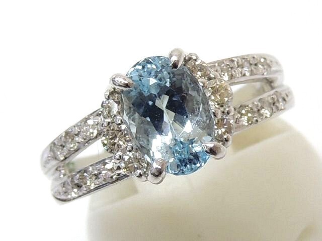 新しいスタイル K18 WG ホワイトゴールド リング ■ 9号 アクアマリン 1.28ct ダイヤ 0.31ct レディース 指輪 □2A6DS アクアマリン