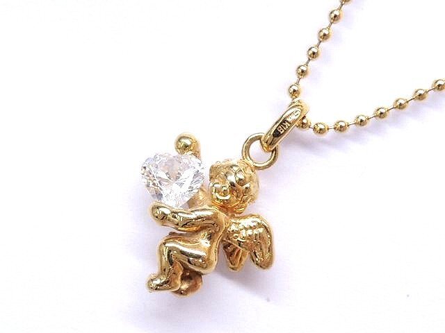 経典 美品 スタージュエリー STAR JEWELRY ■ K18YG 天使 エンジェル ネックレス 5.6g イエローゴールド ジルコン □5D6DS ネックレス、ペンダント、チョーカー