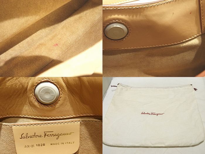 美品 フェラガモ ワンハンドル ハンドバッグ ☆ スエード ▼ グリーン系 セミショルダーバッグ ガンチーニ金具 Salvatore Ferragamo 5G6DS_画像4