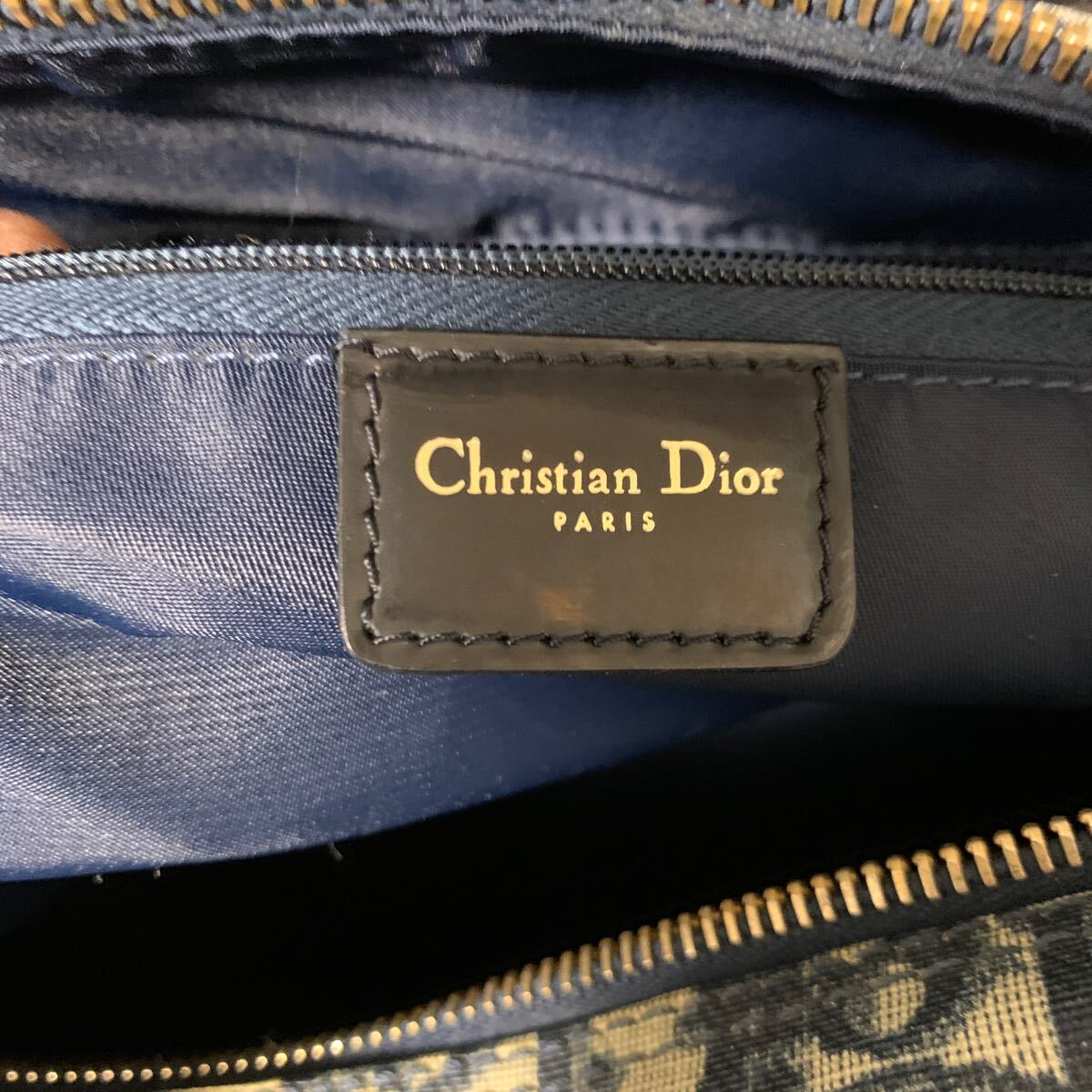 ChristianDior クリチャンディオール ボストンバッグ トロッター 鍵付き D金具 ネイビー系 ハンドバッグ 保存袋 付き ディオール の画像8
