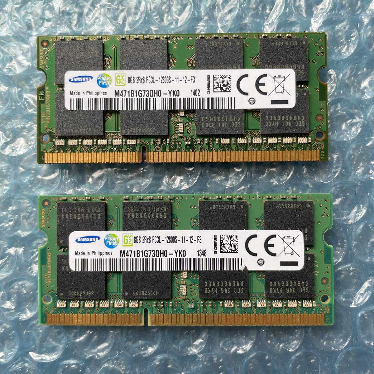 SAMSUNG 8GB×2枚 計16GB DDR3 PC3L-12800S-11-12-F3 中古動作品 ノートPC用 メモリ【NM-308】の画像1