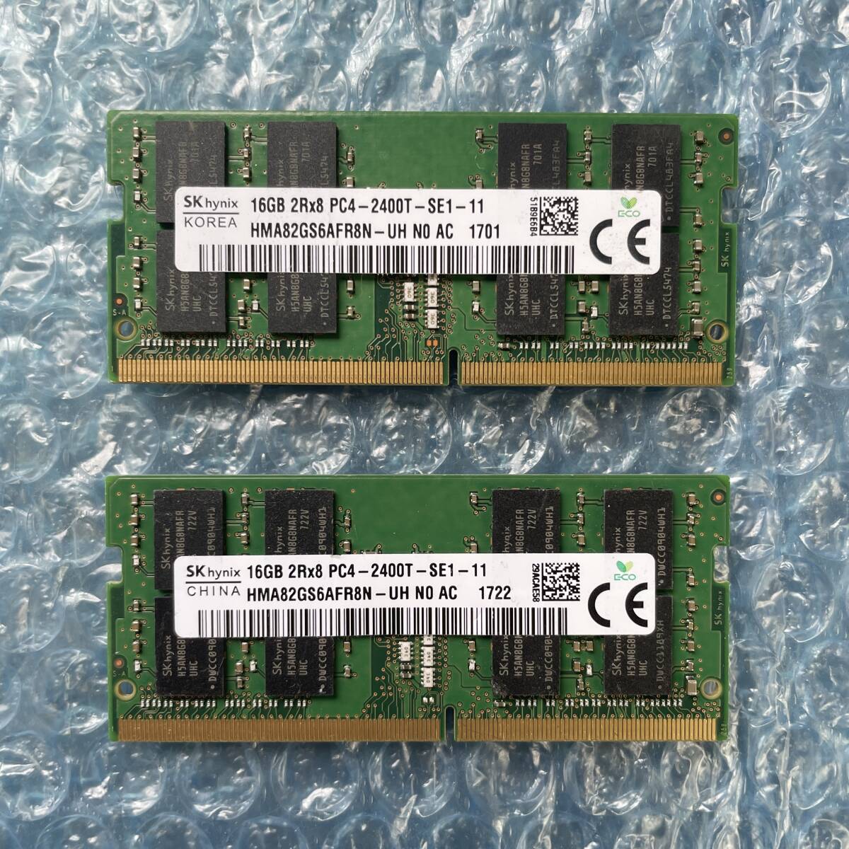SKhynix 16GB×2枚 計32GB DDR4 PC4-2400T-SE1-11 中古 ノートPC用 メモリ 【NM-310】_画像1