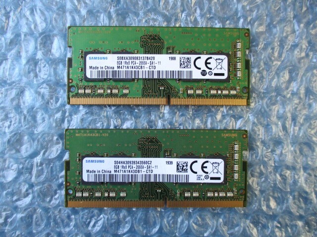 SAMSUNG 8GB×2枚 計16GB DDR4 PC4-2666V-SA1-11 中古動作品 ノートPC用 メモリ【NM-268】_画像1