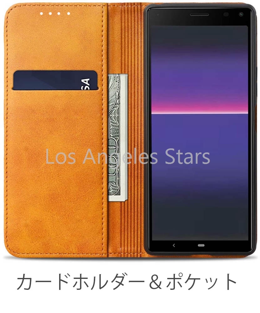 Xperia8 902SO SO-02M SOV42 ケース 手帳型 ベルトなし キャメルブラウン 茶色 革 レザー 磁石 シンプル 無地 送料無料の画像2