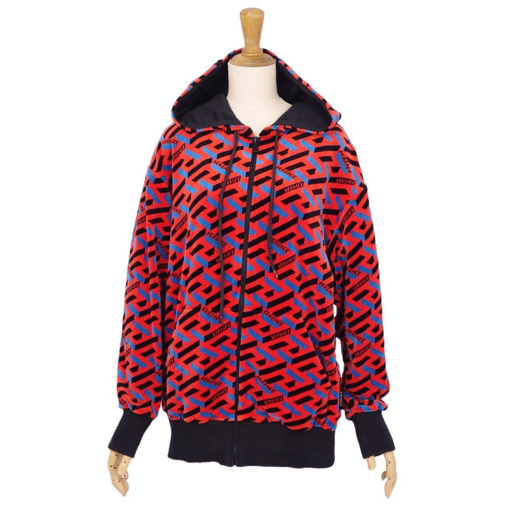  Versace VERSACE setup jacket pants total pattern pie ru ground cotton lady's 36 red / black / blue cf03dn-rm11e27104