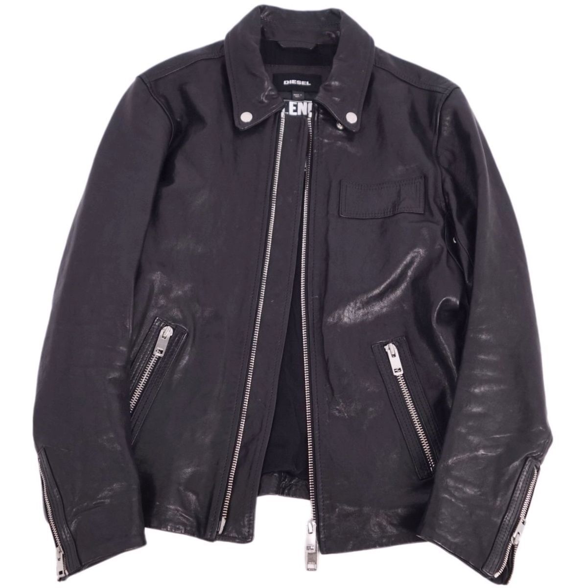 ディーゼル DIESEL SILENCE NOISE ジャケット レザージャケット シングルライダース ラムレザー アウター メンズ S 黒 cf04me-rm11f09603_画像2