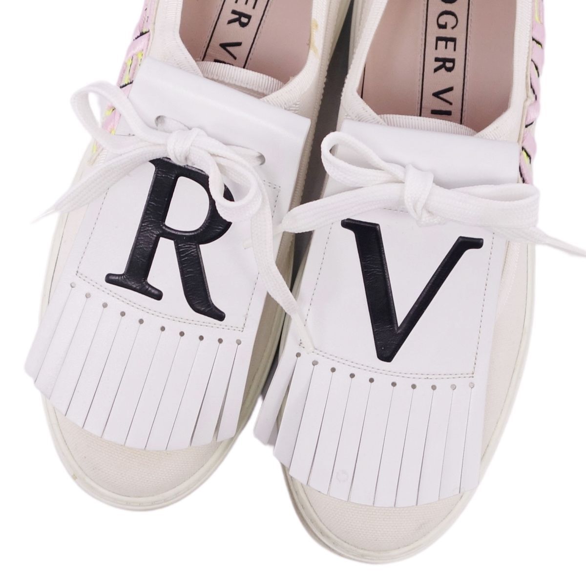roje vi vi eRoger Vivier sneakers low cut race up canvas leather shoes lady's 37.5 white cf04or-rm05f09665