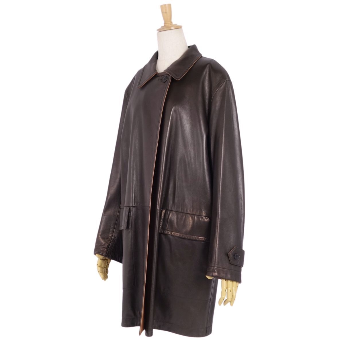  Hermes HERMES Margiela period coat leather coat reversible ram leather outer lady's 38(M corresponding ) Brown cf04ds-rm08f09912