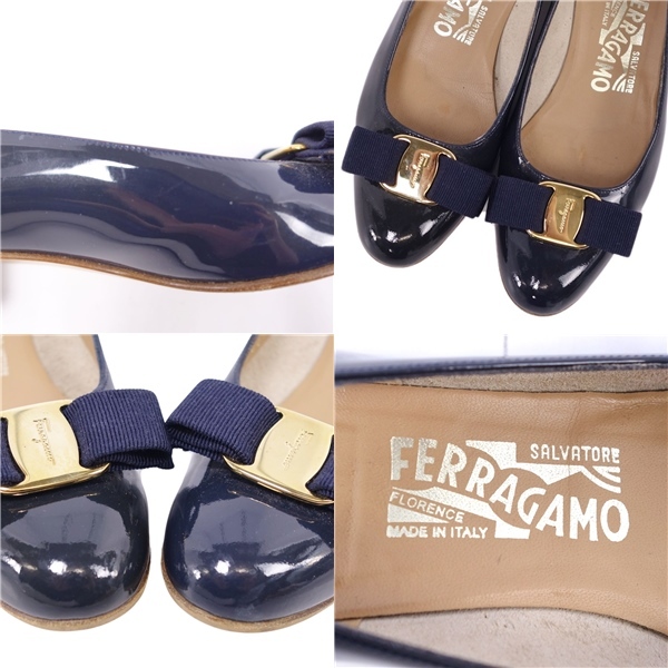 サルヴァトーレ フェラガモ Salvatore Ferragamo パンプス ヴァラ ヒール パテントレザー シューズ レディース 4.5C 紺 cf04or-rm05f09663の画像10