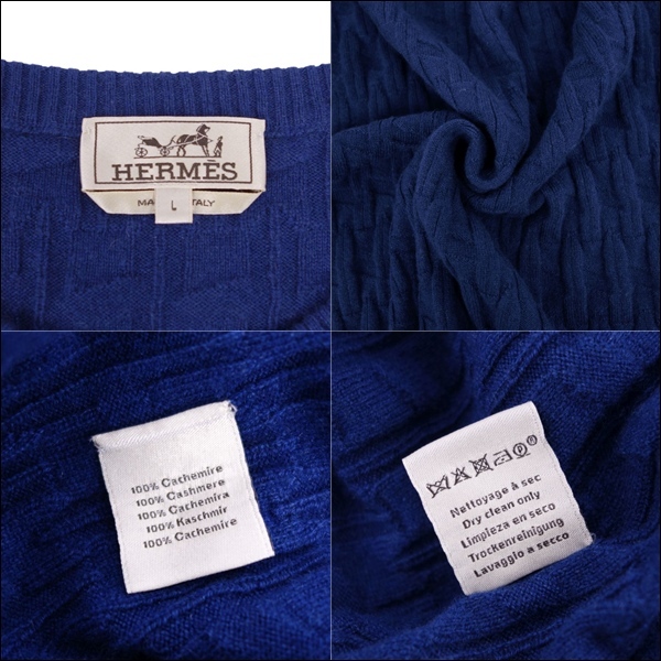 美品 エルメス HERMES ニット セーター カシミヤ100％ Hロゴ トップス メンズ イタリア製 L ネイビー cf04ed-rm05e27410_画像5