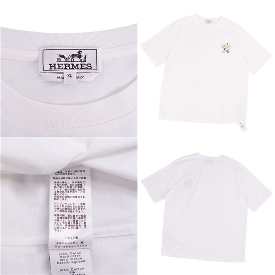 未使用 エルメス HERMES Tシャツ カットソー 23SS 半袖 ショートスリーブ レザーパッチ トップス メンズ XL ホワイト cf04dm-rm10c14789_画像6