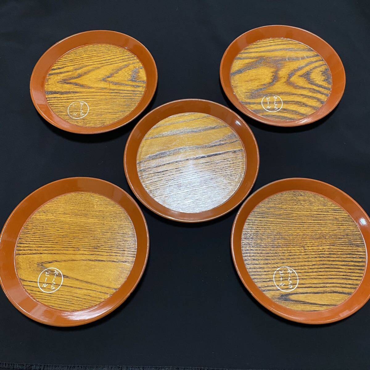 ◆戦前 サクラビール 木盆 5枚 ノベルティ 木皿 販促品の画像1