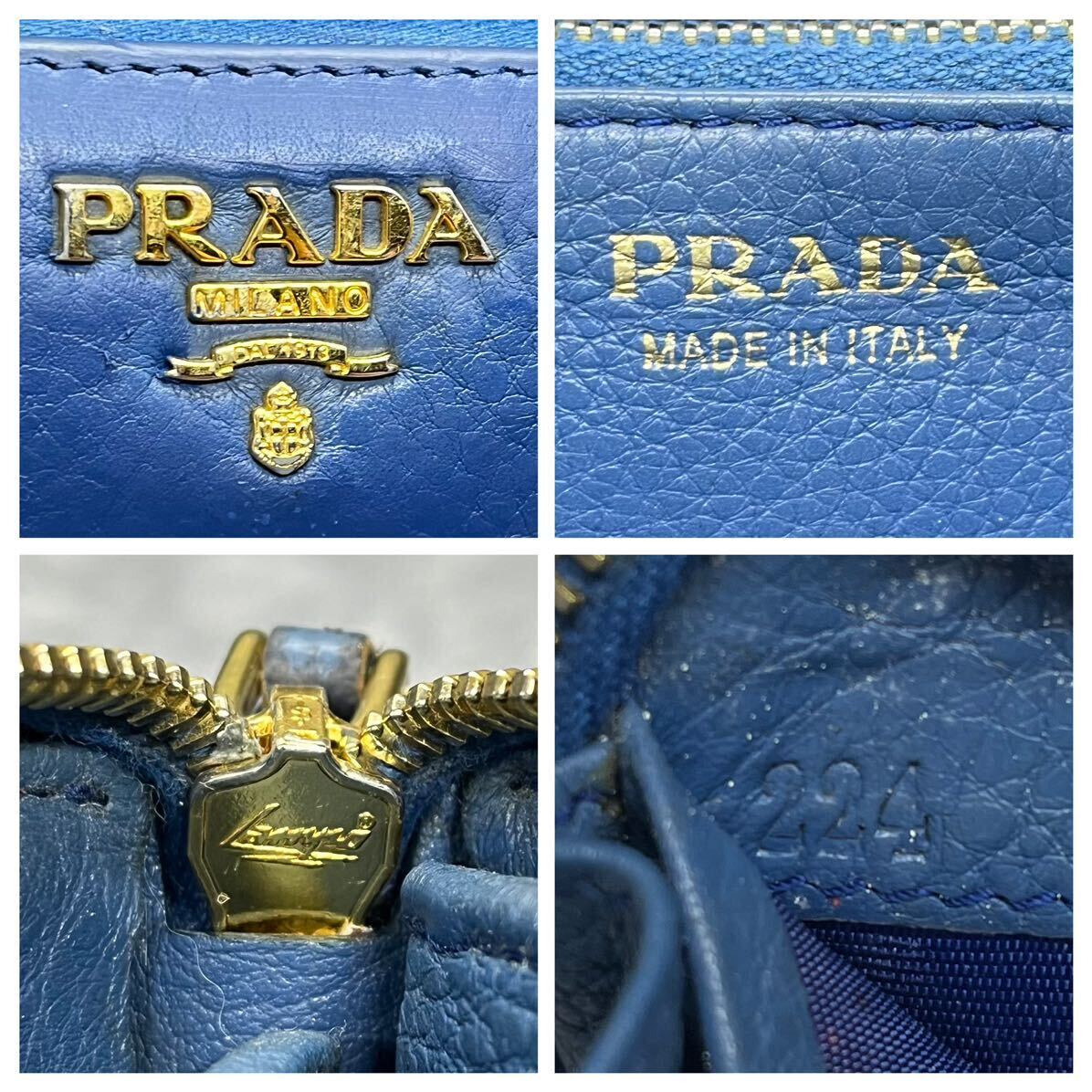 【美品】 PRADA プラダ メンズ ビジネス 長財布 ラウンドファスナー 型押し 金ロゴ サフィアーノ 本革 レザー 青 ブルー 大容量 レディース_画像10