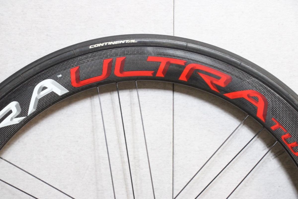 ○Campagnolo カンパニョーロ BORA ULTRA TWO 50 CULT カンパフリー 12s対応 チューブラー ブライトラベル カーボンホイールセット 美品の画像5