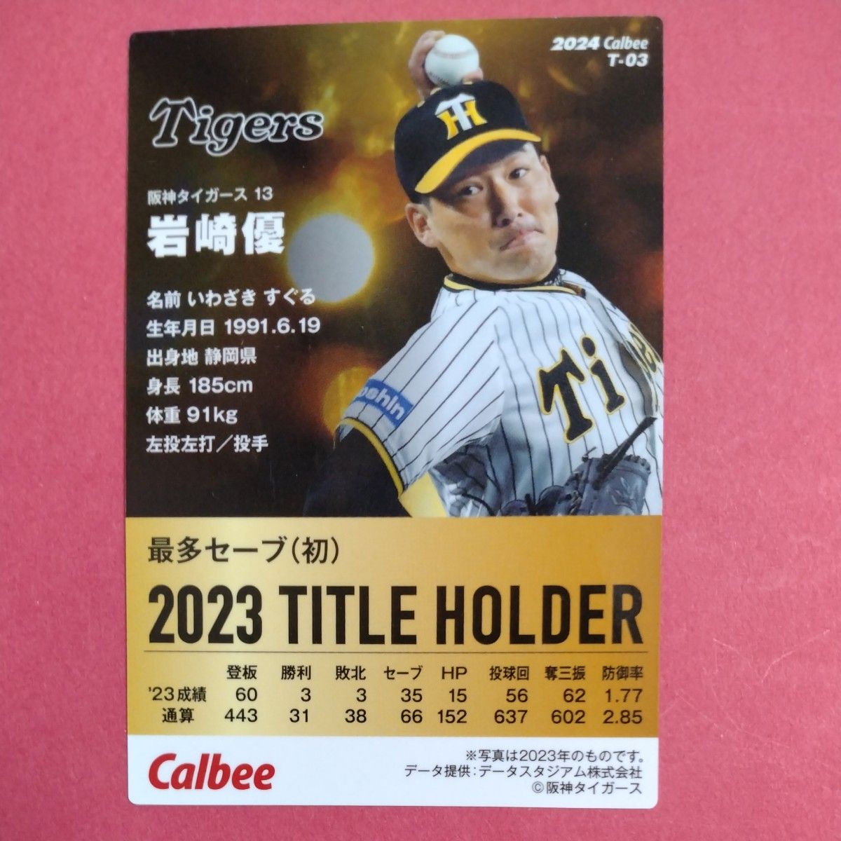 岩崎優 タイトルホルダーカード プロ野球チップス2024第1弾　 阪神タイガース カルビー　T-03