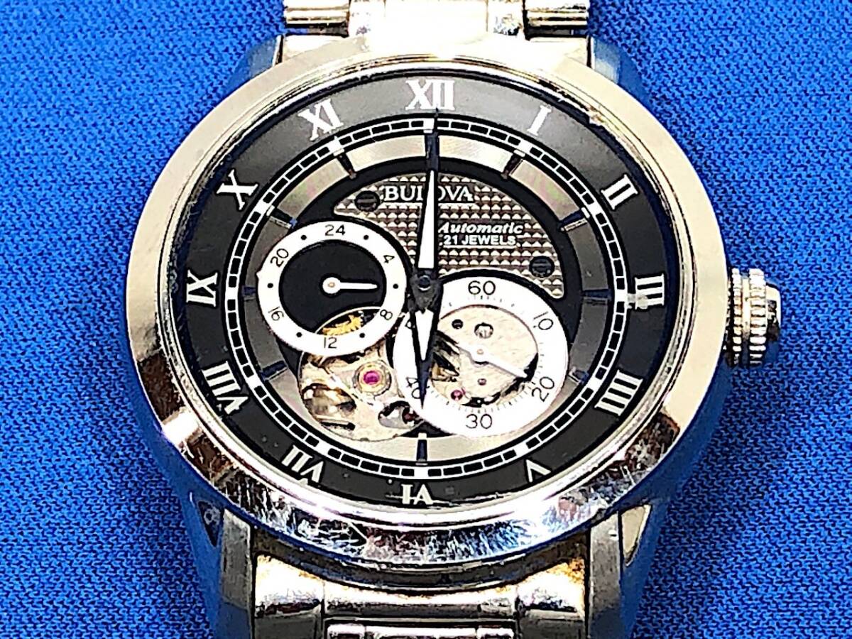 4/038【傷・汚れ有り】 BULOVA ブローバ 腕時計 21石 自動巻き 96A119 裏面スケルトン 手首まわり 約18㎝の画像1