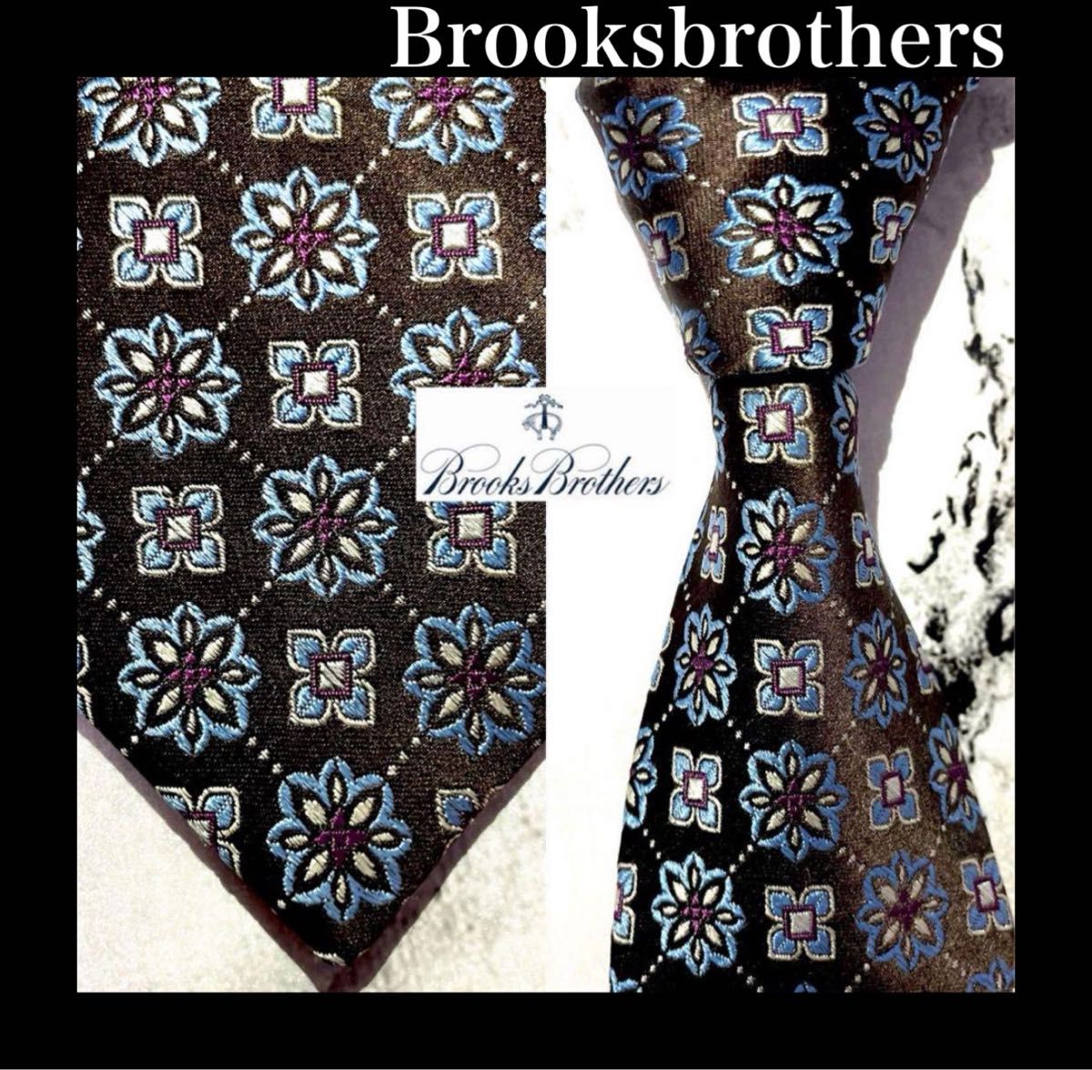 【ジャガード小紋柄花柄】107 ブルックスブラザーズ　ネクタイ　刺繍　美品