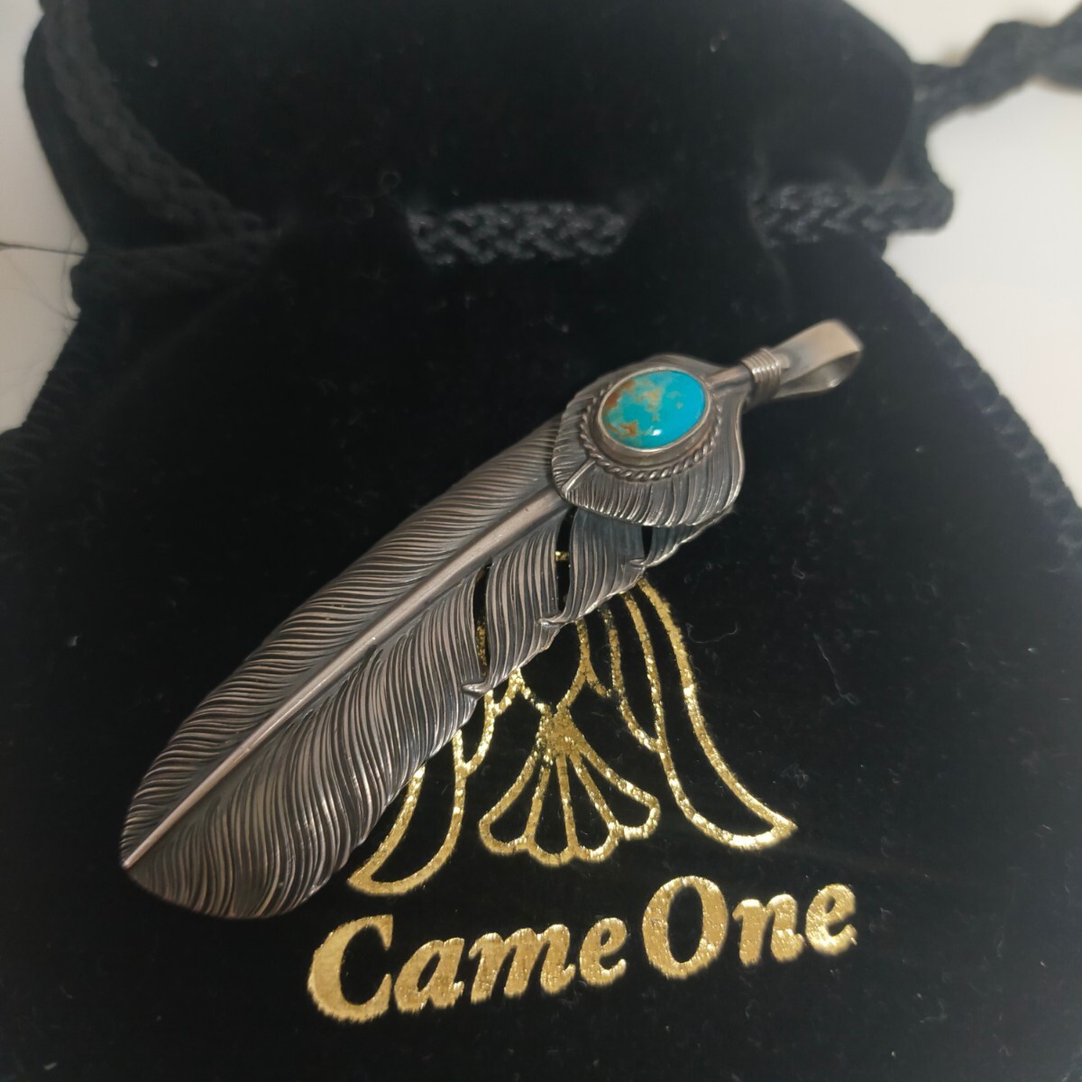 came one ケイムワン cameone 手彫り ターコイズフェザー ペンダント ネックレス L silver950/シルバー950(925)