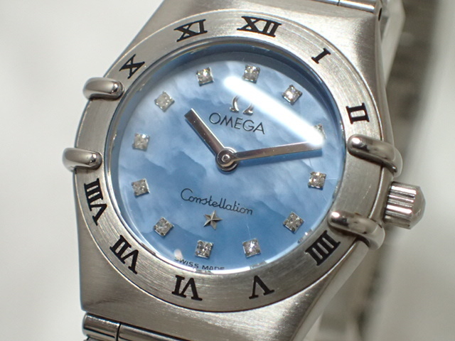 3267[T]状態良♪OMEGAオメガ/コンステレーション/ブルーシェル文字盤/レディース腕時計/12Pダイヤモンドの画像3