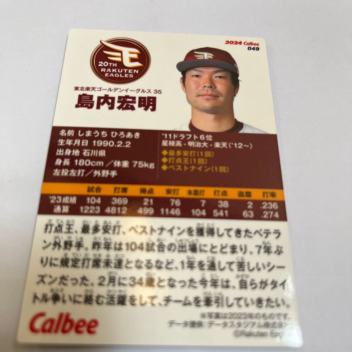 2024カルビー プロ野球チップス レギュラーカード 楽天イーグルス　島内宏明_画像2