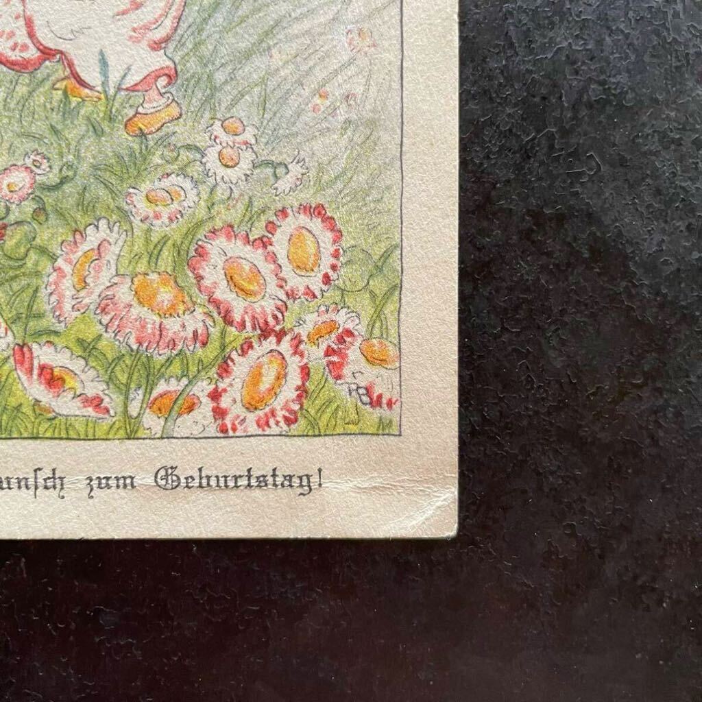 Busch Schumann ★ ヴィンテージ ポストカード 1941年消印 バースデー 花の精 マーガレット 女の子 少女 ファンタジー ドイツ 絵葉書の画像3
