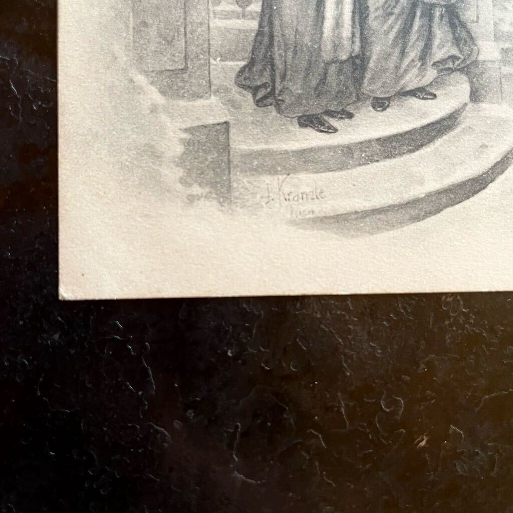 J.Kranzle ★ アンティーク ポストカード 1910年消印 ニューイヤー 新年 少年 少女 子供 女の子 オーストリア Vienne ヴィエナ 絵葉書 の画像3