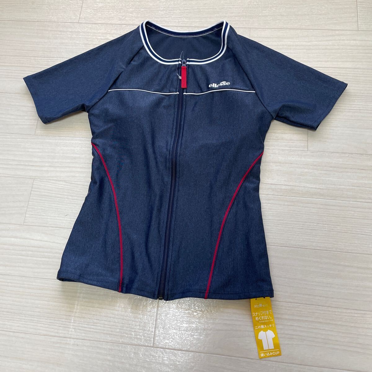 新品 エレッセ ellesse レディース フィットネス用水着 ＭＹ美セパ半袖トップス サンドイン ネイビー サイズL 未使用タグ付きの画像1