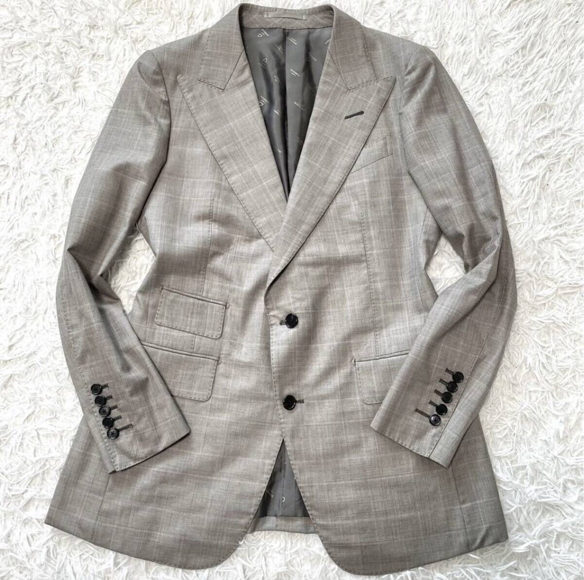DORMEUIL【溢れる高級感】スーツ セットアップ スリーピース プレミアムライン Ambassador super180's ベージュ チェック ウールの画像2