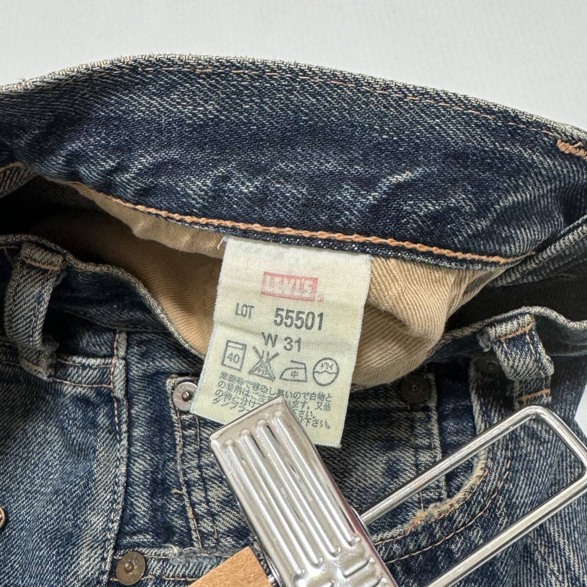 LEVI'S リーバイス 55501 セルビッチ ジーンズ デニム 31 メンズ BIGE 赤耳 レプリカ 復刻 ダメージ ボロ 24-0409の画像9