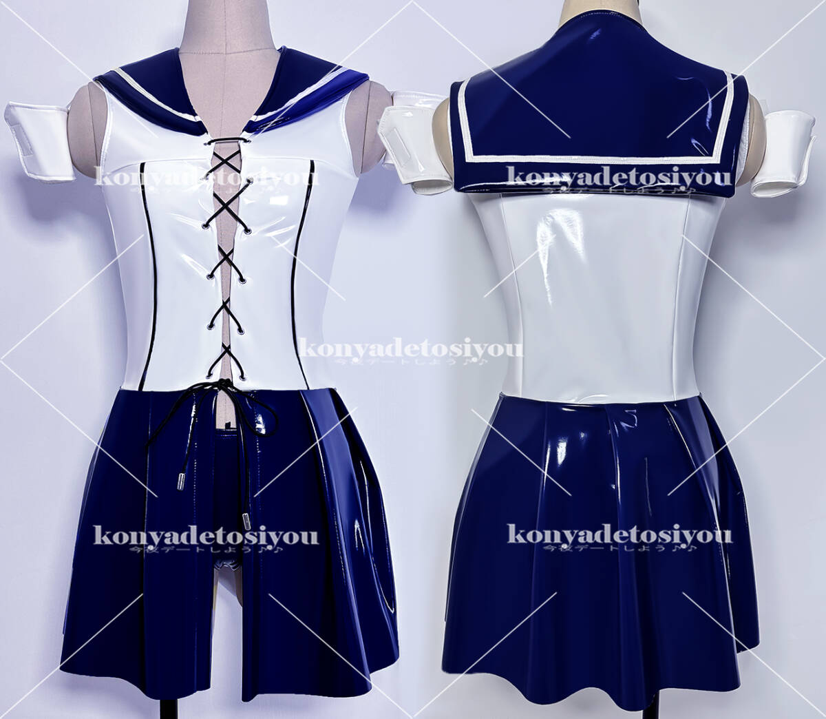 LJH24064 white & navy blue L-XXL super lustre sexy front opening sailor manner costume play clothes made clothes JK uniform fancy dress female cabaret club employee anime change equipment Event costume 