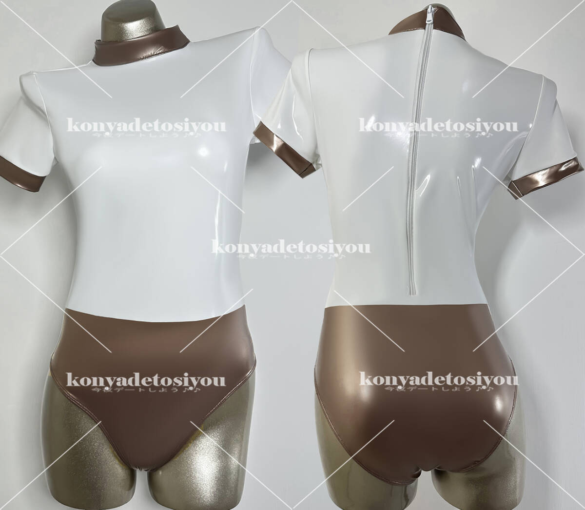 LJH23012 white & gold L-XL super lustre Leotard cosplay school swimsuit .. swimsuit school swimsuit gym uniform fancy dress change equipment Event costume 