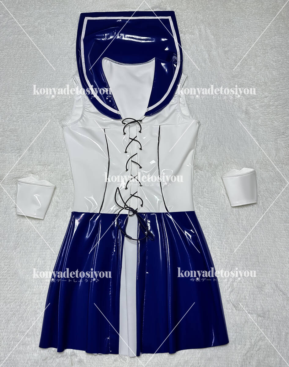 LJH24064 white & navy blue L-XXL super lustre sexy front opening sailor manner costume play clothes made clothes JK uniform fancy dress female cabaret club employee anime change equipment Event costume 
