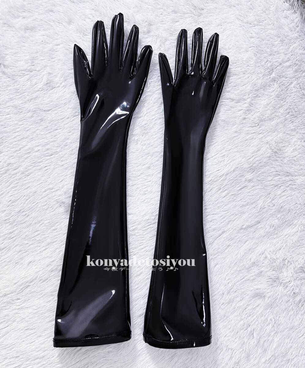 LJH23038黒 超光沢 ロンググローブ 手袋 クラブウェア コスプレ 仮装 イベント コスチューム の画像3