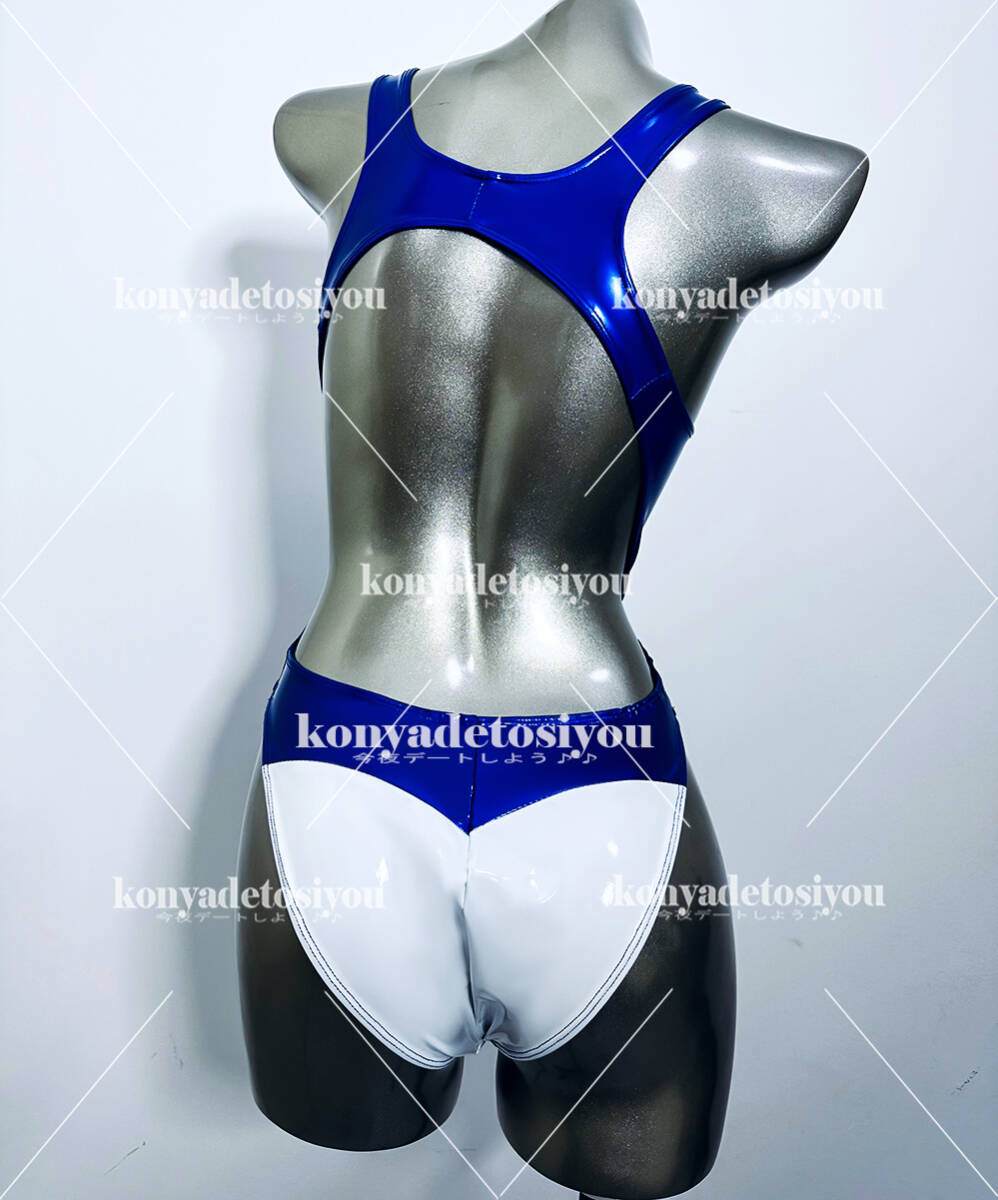 LJH23003 белый & голубой M-L супер глянец высокий ноги Cross задний Leotard .. купальный костюм костюмированная игра can девушка маскарадный костюм фотосъемка . Event костюм 