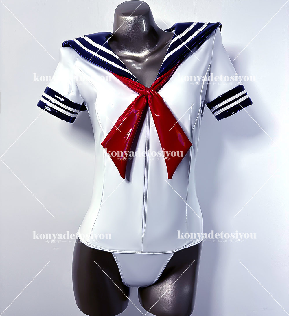 LJH23007 белый & темно-синий супер глянец симпатичный sailor способ высокий ноги Leotard костюмированная игра школьный купальник JK форма маскарадный костюм менять оборудование Event фотосъемка . костюм 