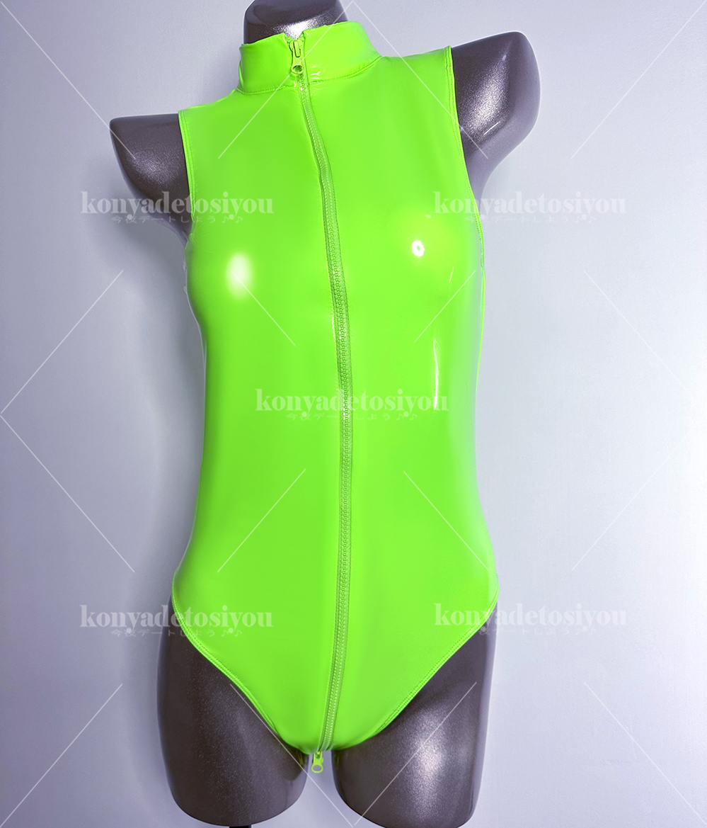 LJH23013薄緑 超光沢 ハイレグレオタード 3頭ファスナー ボディースーツ コスプレ RQレースクイーン 仮装 撮影会 イベント コスチュームの画像2
