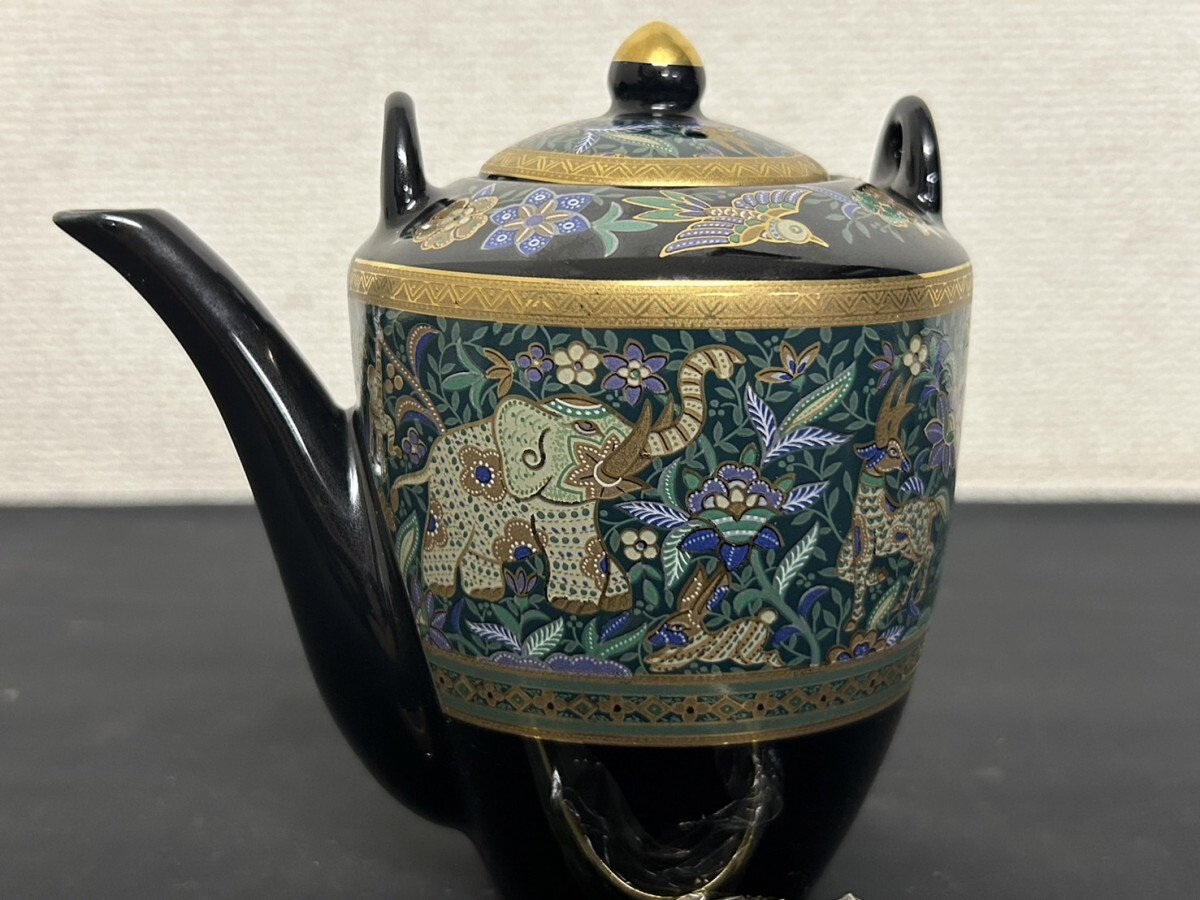 A2 Eclectique kaikai エクレクティック カイカイ ポット カップ 茶器セット 金彩 色絵 箱付 現状品の画像2