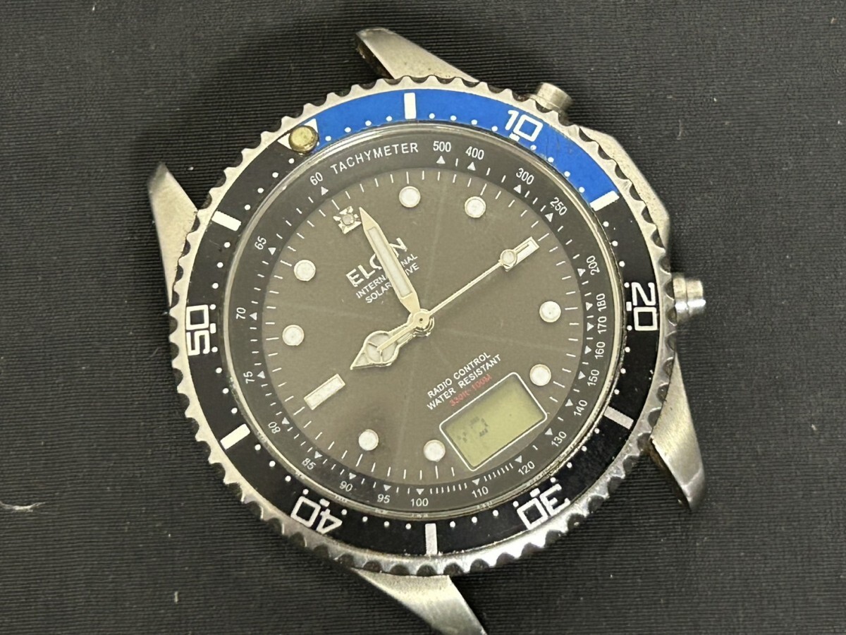 A2　ELGIN　エルジン　FK-1400S-BLP　SOLAR　メンズ腕時計　ブランド腕時計　フェイスのみ　ブルー×ブラックカラー　現状品_画像1